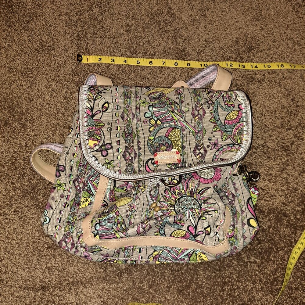 SAKROOTS Backpack/Crossbody Convertible Floral Owl Peace Pattern Bag - Picture 14 of 14